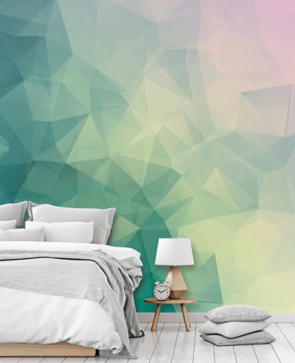 Decorazione murale con motivo geometrico bicolore turchese e bianco