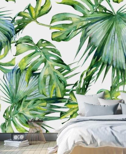 wit en groen tropisch behang