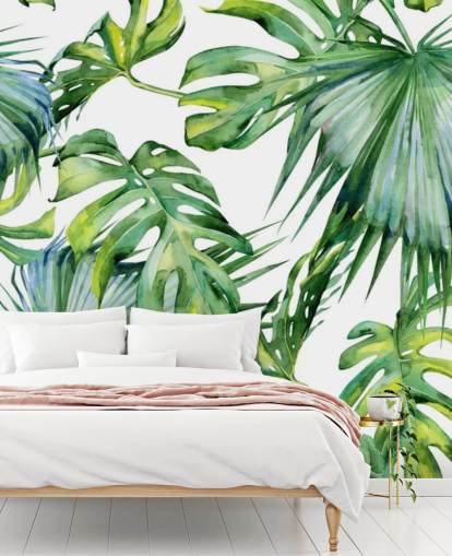 carta da parati tropicale bianca e verde