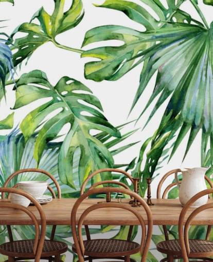 white and green tropical wallpaper