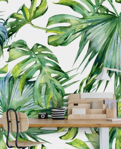 wit en groen tropisch behang