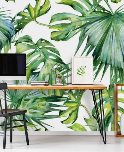 white and green tropical wallpaper