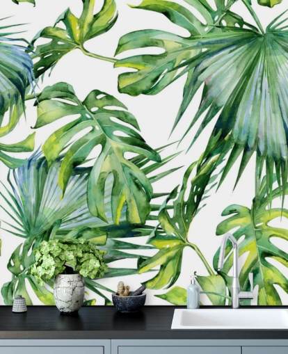 white and green tropical wallpaper