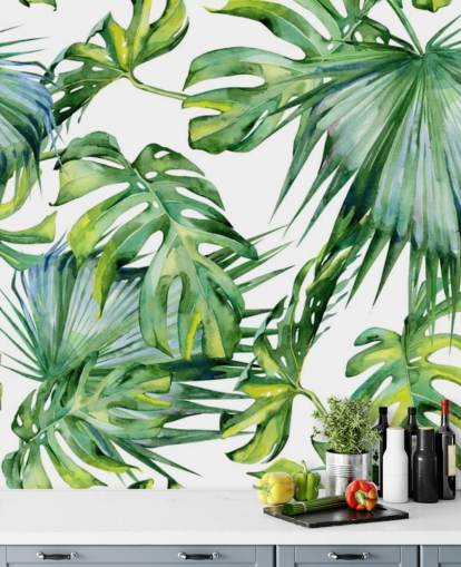 white and green tropical wallpaper