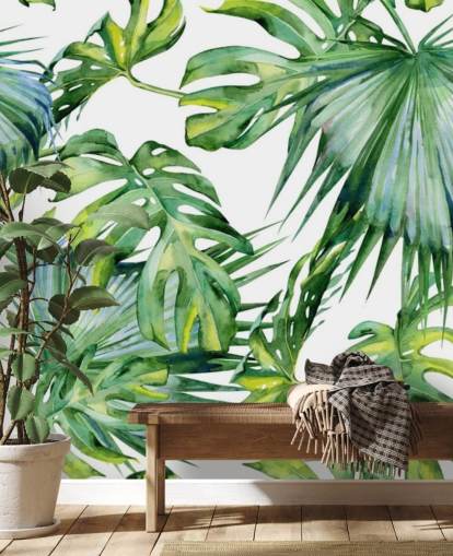 white and green tropical wallpaper