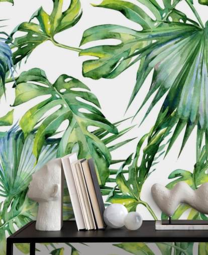 wit en groen tropisch behang