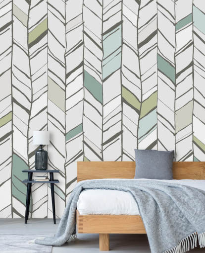 mural de papel pintado personalizable con estampado de espiga llamado Hand Drawn Herringbone para salas de estar, oficinas en casa y pasillos