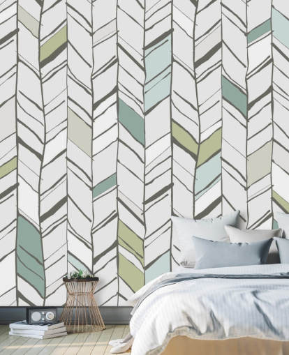 papier peint mural à motif à chevrons personnalisable appelé Hand Drawn Herringbone pour les salons, les bureaux à domicile et les couloirs