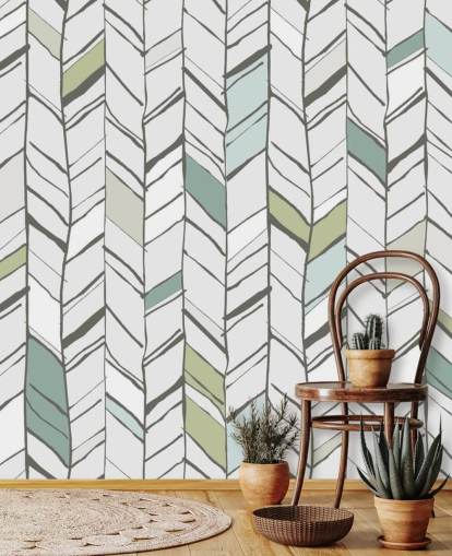 personalisierbares Tapeten-Wandbild mit Fischgrätenmuster namens Hand Drawn Herringbone für Wohnzimmer, Heimbüros und Flure personalisierbares Tapeten-Wandbild mit Fischgrätenmuster namens Hand Drawn Herringbone für Wohnzimmer, Heimbüros und Flure
