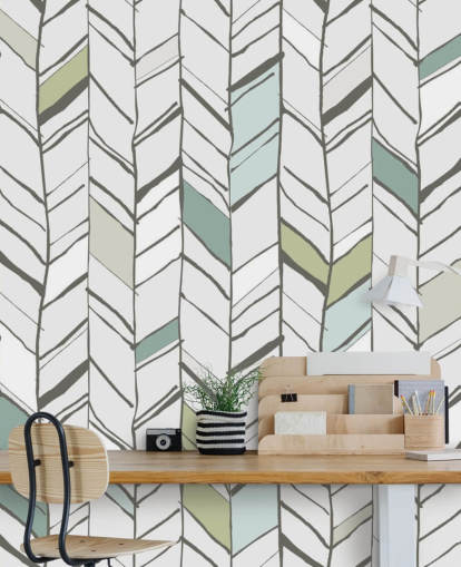 carta da parati murale personalizzabile con motivo a spina di pesce chiamata Hand Drawn Herringbone per salotti, uffici domestici e corridoi