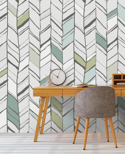 personalisierbares Tapeten-Wandbild mit Fischgrätenmuster namens Hand Drawn Herringbone für Wohnzimmer, Heimbüros und Flure