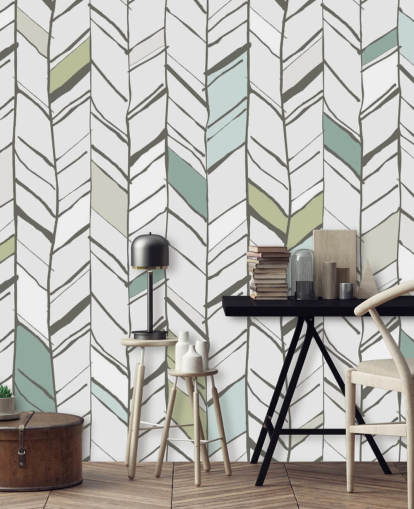 mural de papel de parede personalizável com padrão de espinha de peixe chamado Hand Drawn Herringbone para salas de estar, escritórios domésticos e corredores