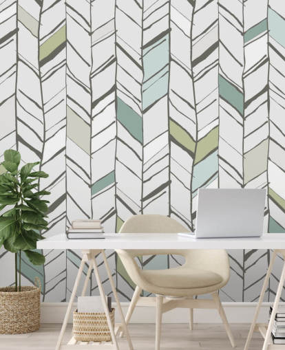 aanpasbare behangmuurschildering met visgraatpatroon genaamd Hand Drawn Herringbone voor woonkamers, thuiskantoren en gangen