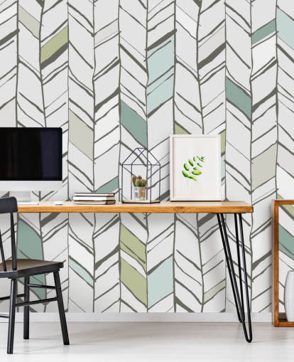 tilpasselig sildebensmønstret tapetmaleri kaldet Hand Drawn Herringbone til stuer, hjemmekontorer og gange