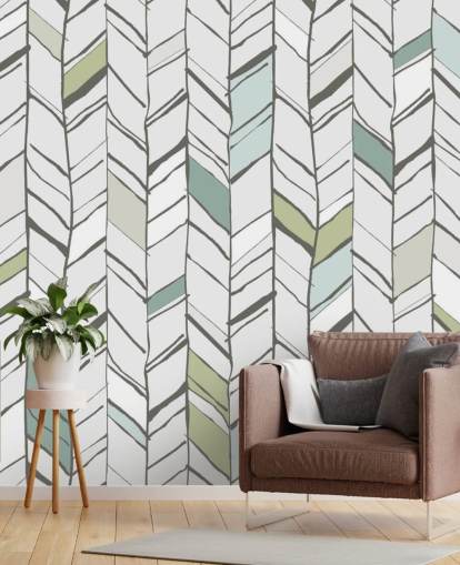 customisable herringbone patterned wallpaper mural called Hand Drawn Herringbone for living rooms, home offices and hallways