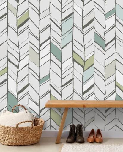 mural de papel pintado personalizable con estampado de espiga llamado Hand Drawn Herringbone para salas de estar, oficinas en casa y pasillos