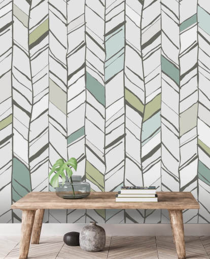 mural de papel de parede personalizável com padrão de espinha de peixe chamado Hand Drawn Herringbone para salas de estar, escritórios domésticos e corredores