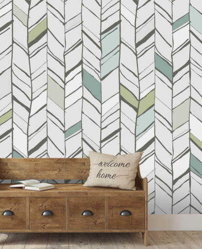 mural de papel pintado personalizable con estampado de espiga llamado Hand Drawn Herringbone para salas de estar, oficinas en casa y pasillos