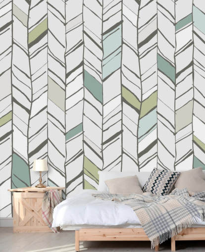 carta da parati murale personalizzabile con motivo a spina di pesce chiamata Hand Drawn Herringbone per salotti, uffici domestici e corridoi