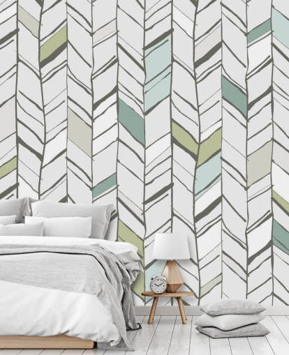 aanpasbare behangmuurschildering met visgraatpatroon genaamd Hand Drawn Herringbone voor woonkamers, thuiskantoren en gangen