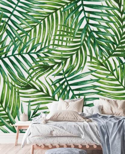 Aquarel Tropische palmbladeren behang muurschildering