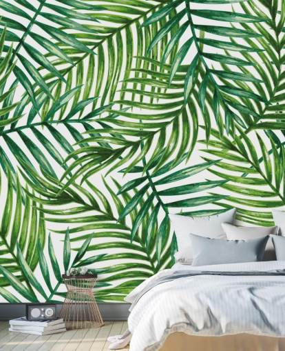 Akvarel Tropiske Palm Blade Tapet Mural