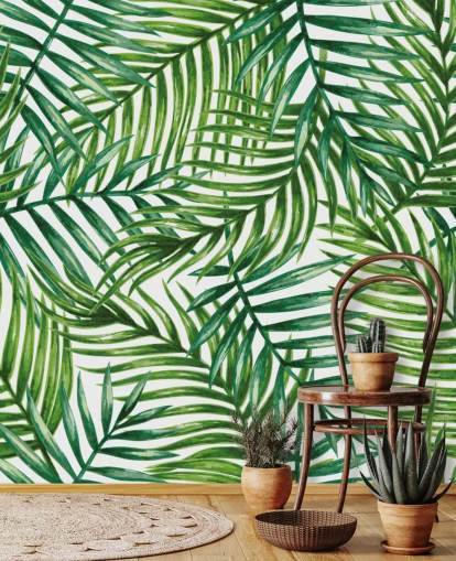 Watercolor Tropical Palm Leaves Wallpaper Mural Watercolor Tropical Palm Leaves Wallpaper Mural