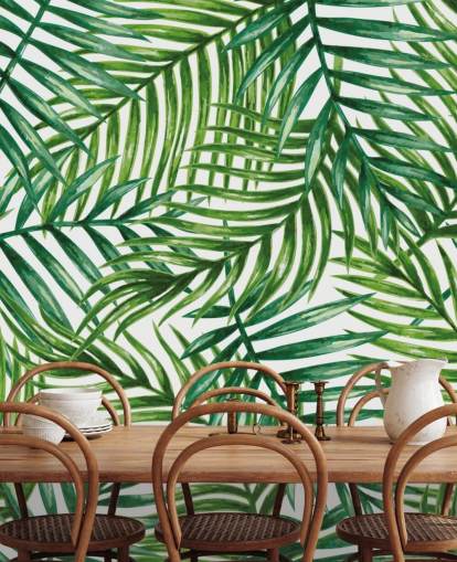 Papel pintado Hojas de palmera tropical acuarela Papel pintado Hojas de palmera tropical acuarela