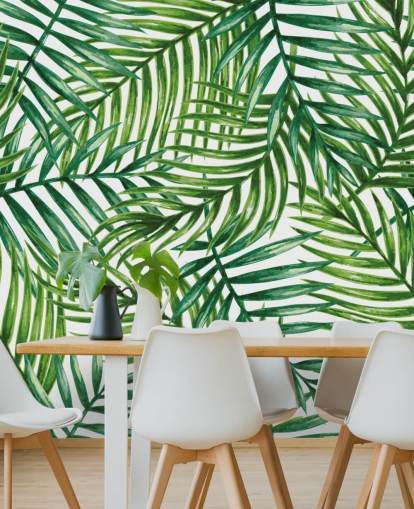 Papel de parede de folhas de palmeira tropical aquarela