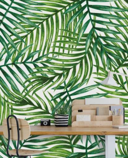 Aquarel Tropische palmbladeren behang muurschildering