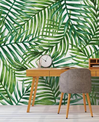 Watercolor Tropical Palm Leaves Wallpaper Mural Watercolor Tropical Palm Leaves Wallpaper Mural