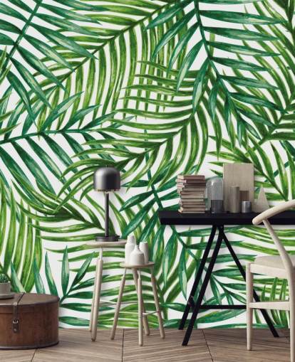 Watercolor Tropical Palm Leaves Wallpaper Mural Watercolor Tropical Palm Leaves Wallpaper Mural