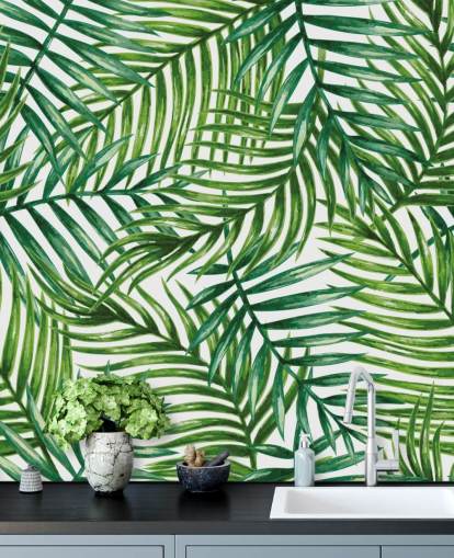 Watercolor Tropical Palm Leaves Wallpaper Mural