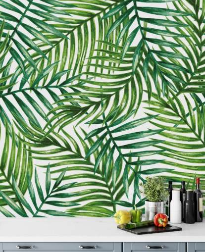 Watercolor Tropical Palm Leaves Wallpaper Mural