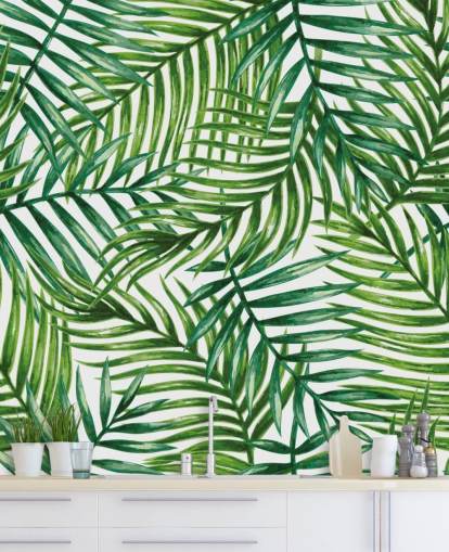 Papel de parede de folhas de palmeira tropical aquarela Papel de parede de folhas de palmeira tropical aquarela
