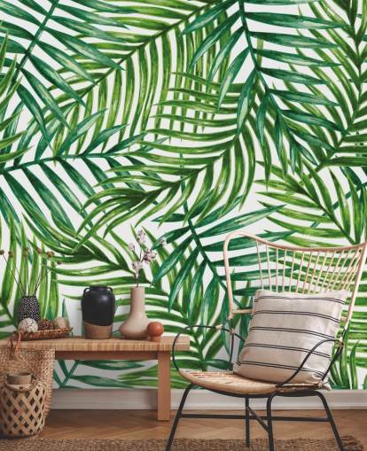 Watercolor Tropical Palm Leaves Wallpaper Mural