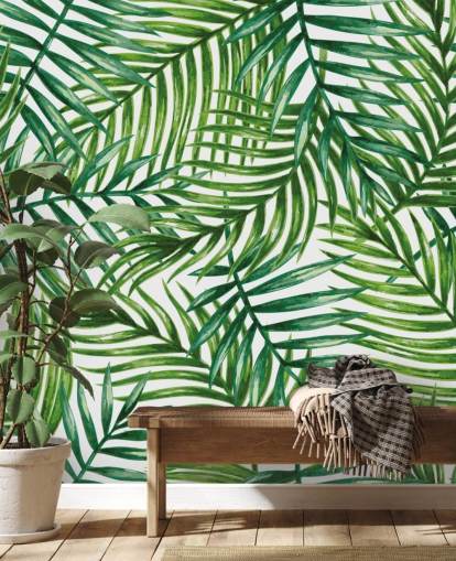 Akvarel Tropiske Palm Blade Tapet Mural