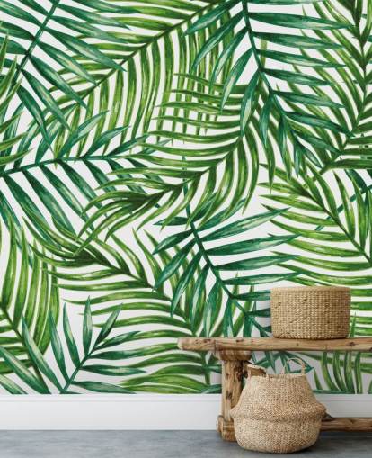 Watercolor Tropical Palm Leaves Wallpaper Mural