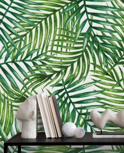 Papel pintado Hojas de palmera tropical acuarela