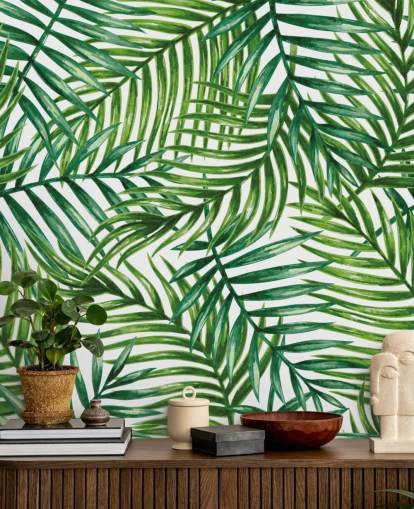 Watercolor Tropical Palm Leaves Wallpaper Mural