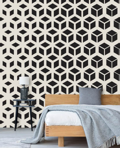 Cubed Black and White Geometric Wall Mural