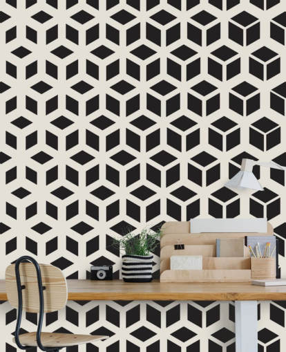 Décoration murale géométrique en noir et blanc, cubes