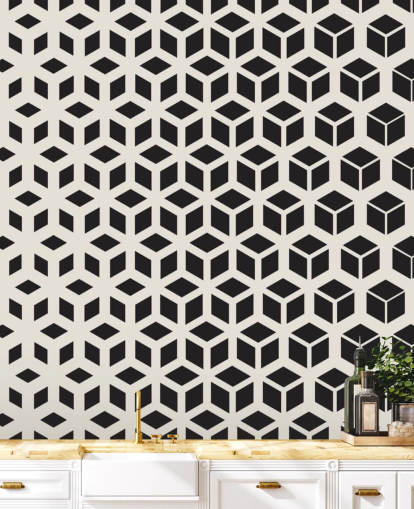 Cubed Black and White Geometric Wall Mural