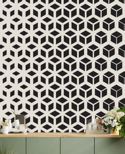 Cubed Black and White Geometric Wall Mural