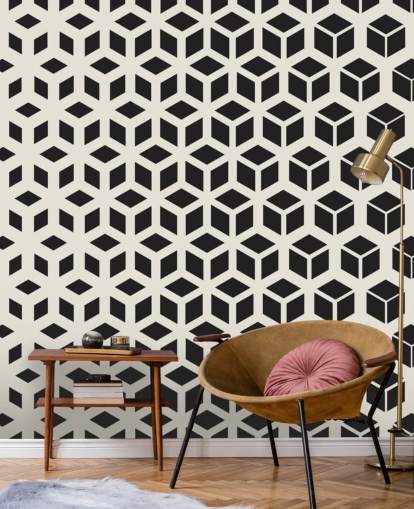 Cubed Black and White Geometric Wall Mural