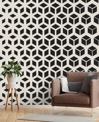 Cubed Black and White Geometric Wall Mural