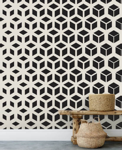 Cubed Black and White Geometric Wall Mural