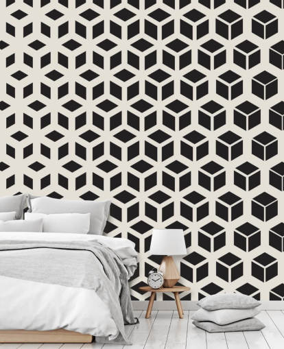 Zwarte en witte geometrische muurschildering in blokjes Zwarte en witte geometrische muurschildering in blokjes