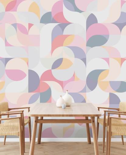 Pastel circulaire geometrische behang muurschildering