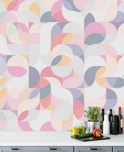 Decorazione murale con motivo geometrico circolare pastello